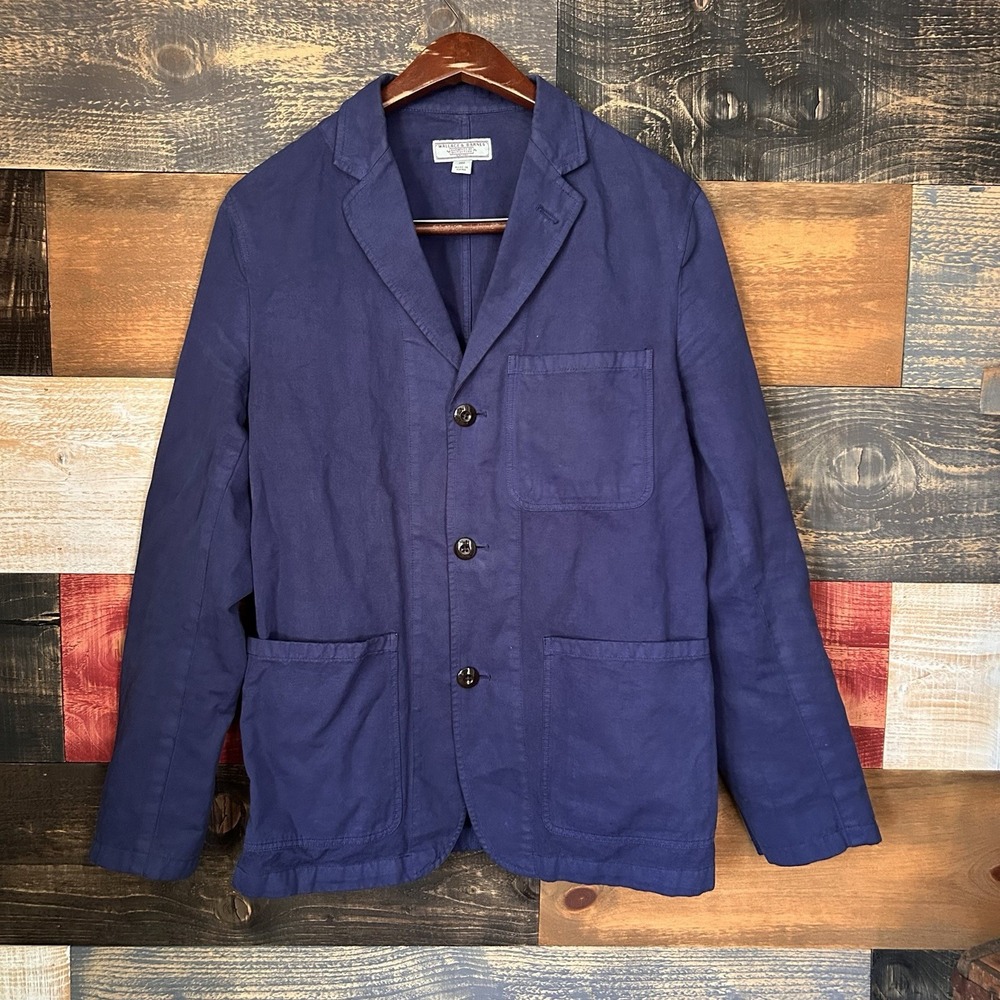 Wallace & Barnes Chore Blazer Coat Cotton Linen 36R Men Blue Jacket J.Crew